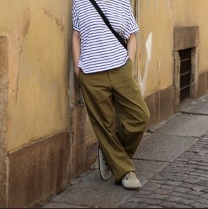 Uniqlo Baker Pants 2/25 Olive Green Utility Workwear Wide Leg High Rise